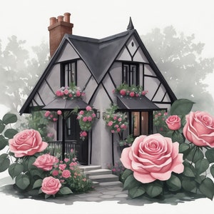 Rose Cottage Digital Clipart - 5 High Quality JPGs - Digital Planner, Card Making, Wallpaper, Wall Hanging, Instant Downloadable, Decoration