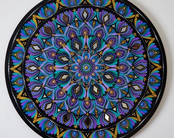 20" Hand-Painted Wooden Wall Hanging With Accent Mirrors | Dot Art Mandala