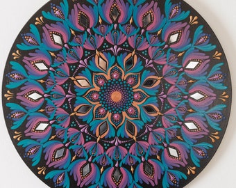 16" Hand-Painted Wooden Wall Hanging with Accent Mirrors | Dot Art Mandala