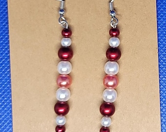 Red, White, & Pink Pearled Earrings
