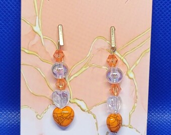 Orange Beaded Heart Earrings