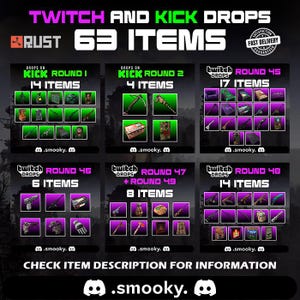 Paquete MEGA de Rust con 63 artículos: Twitch Drops + Kick Drops (Rondas 45-49 de Twitch + Rondas 1-2 de Kick) | Entrega rápida