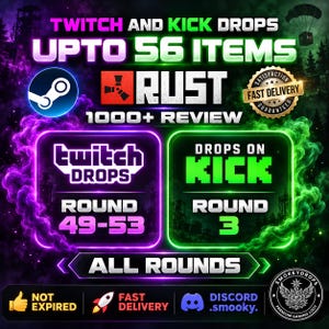 Rust Drops-paket Twitch 49-53 + Kick Round 3 | 56 artiklar | Omedelbar leverans