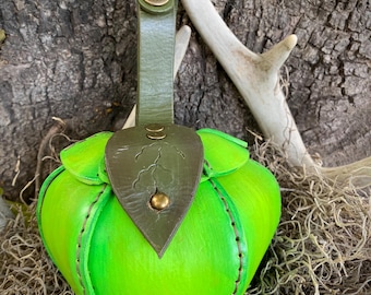 Hand-Painted Leather Apple Bag – Foraging Pouch / Dice Bag with Sam Browne Closure – One-of-a-Kind