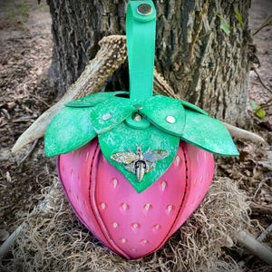 Handmade Leather Strawberry Foraging Bag – hip Pouch – Whimsical Nature Bag