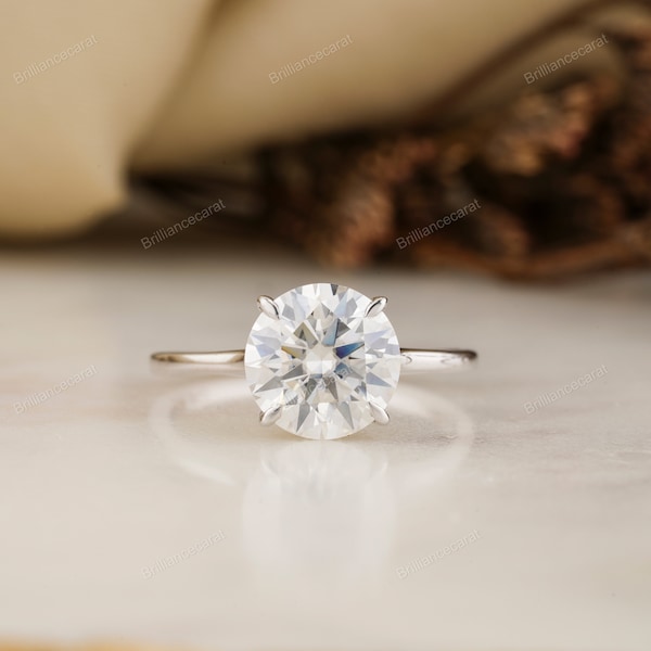 Bague diamant rond 3 carats, bague de fiançailles ronde avec halo caché, bague de fiançailles solitaire ronde, bagues de fiançailles moissanite, bague personnalisée