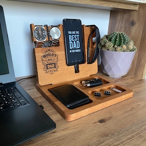 Personalized Docking Station, Wooden Phone Stands, Anniversary for Husband, Birthday for Dad, Grandfather Gift, Gift for Him, for Young Men