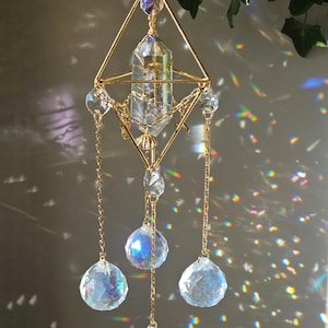 Aurora borealis aura quartz crystal suncatcher, light catcher, rainbow maker, hanging decoration, sun reflector, memorial suncatcher