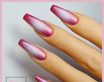 reusable false gel nails 24 capsules medium coffin auranails pink white pearl