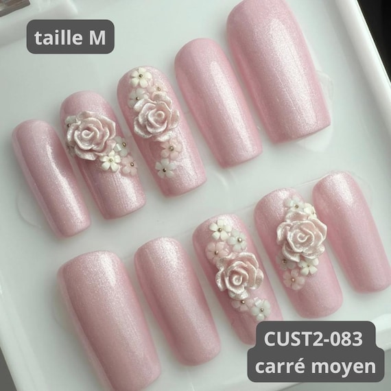 Mittelgroe, quadratische, verzierte knstliche Fingerngel, Gre M / 10  Spitzen / zum Aufkleben / zum Aufkleben / Gelngel / 3D-Ngel /  3D-Nageldesign / 3D-Blume / lange Ngel - Etsy.de