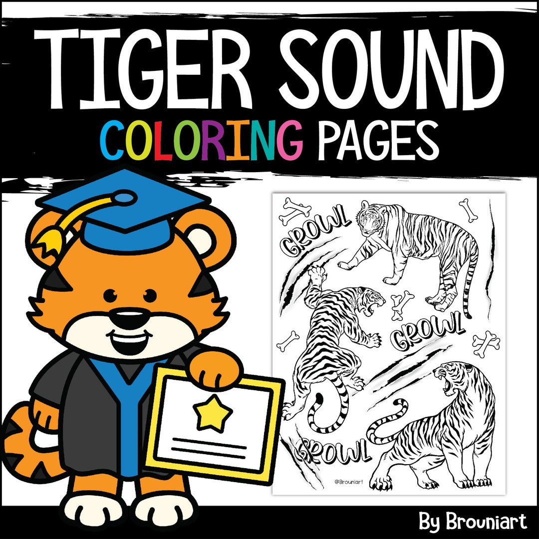 Tiger Growl Sound Coloring Page Zoo Animal Suond Coloring Pages Etsy