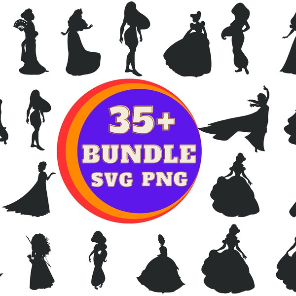 Princess Silhouette Svg Bundle, SVG, PNG, digital files, instant download