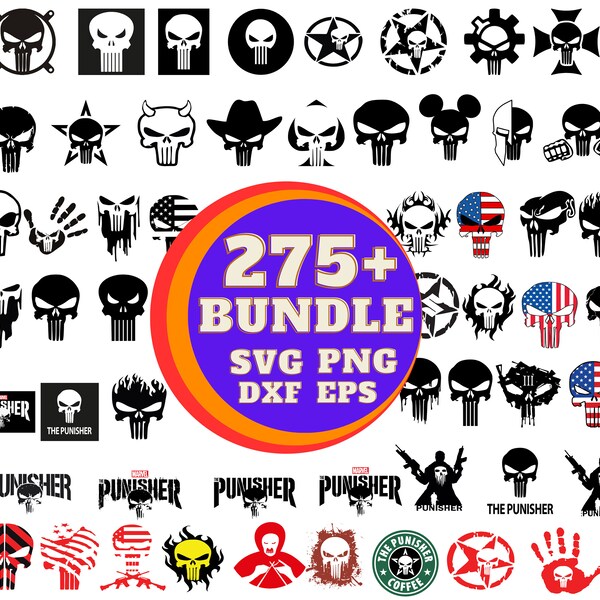 Punisher Svg Bundle, Png, Svg, Dxf, Eps, digital files, instant download