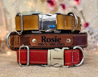 Engraved Leather Dog Collar: Personalized Distressed Cowhide, Girl and Boy collars