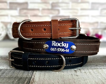 Personalized Leather Dog Collar with Engraved Name Plate