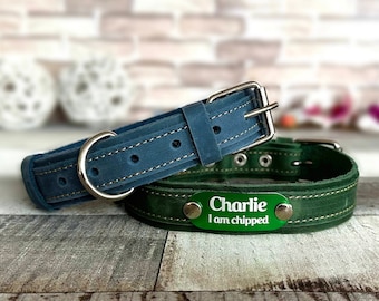 Personalized Leather Dog Collar: Custom Engraved Pet ID Tag