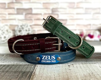 Personalized Leather Dog Collar with Engraved Name Plate