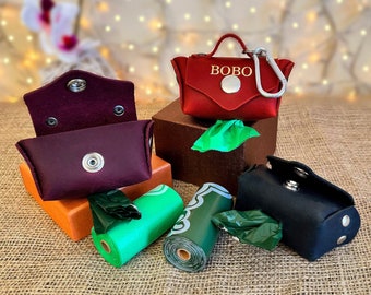 Handmade Leather Dog Poop Bag Dispenser with Carabiner