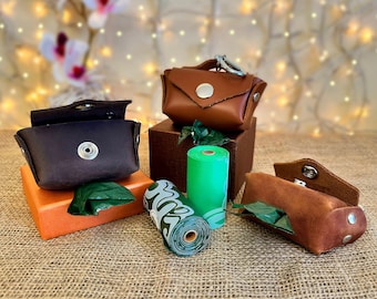 Handmade Leather Dog Poop Bag Dispenser: Stylish Waste Bag Holder