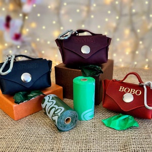 Handmade Leather Dog Poop Bag Holder: Walking Waste Dispenser