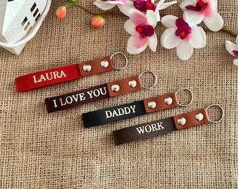 Custom Leather Keychain: Personalized Gold Embossed Keyring Gift