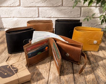 Personalized Full Grain Leather Bifold Wallet, Custom Engraved Men's Gift