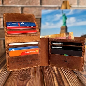 Leren portemonnee met personalisatie | Minimalistische pasjesportefeuille voor mannen en vrouwen | Aangepaste kaarthouder | Aangepast cadeau voor hem of haar