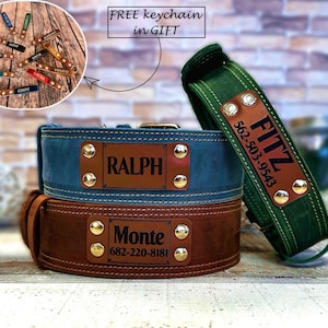 Leather dog collar personalized, Leather dog collar with name plate, Dog lover gift, Custom dog collar, Engraved leather dog collar