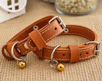 Personalized Leather Cat Collar: Small Kitten Collar with Bell