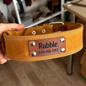 Leren halsband voor middelgrote tot grote honden met traditionele gesp en leren naamplaatje