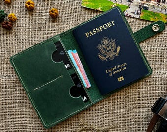 Engraved Leather Passport Holder Wallet with Luggage Tag: Personalized Travel Organizer