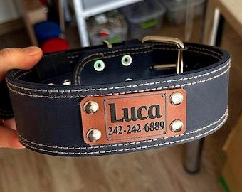 Collar de cuero personalizado para perros: Collar grueso hecho a mano para perros grandes.
