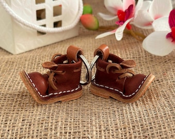 Handmade Leather Shoe Keychain: Engraved Plaque, Shoe Lover Gift