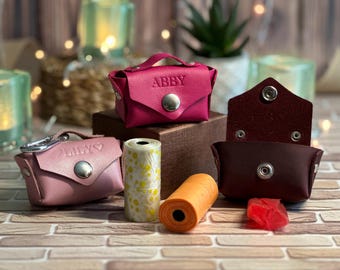 Personalized Leather Dog Poop Bag Holder: Handmade Waste Dispenser