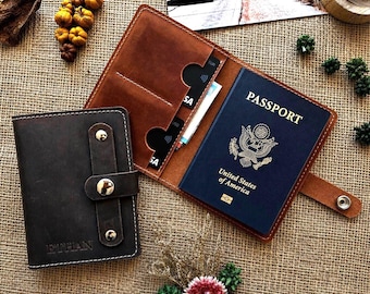 Personalized Leather Passport Wallet: Travel Card Holder, Custom Engraved