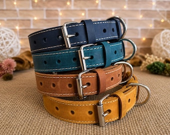 Personalized Leather Dog Collar | Engraved Nameplate, Handmade Puppy Collar