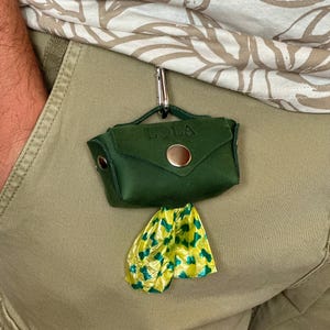 Handmade Leather Dog Poop Bag Holder with Carabiner Clip