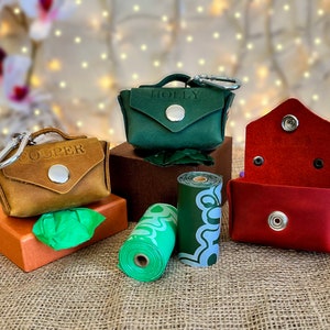 Personalized Leather Dog Poop Bag Dispenser: Handmade Pet Waste Holder