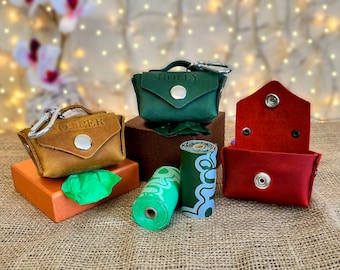 Personalized Leather Dog Poop Bag Dispenser: Handmade Pet Waste Holder
