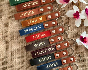Embossed Leather Keychain: Personalized Name/Date Key Holder