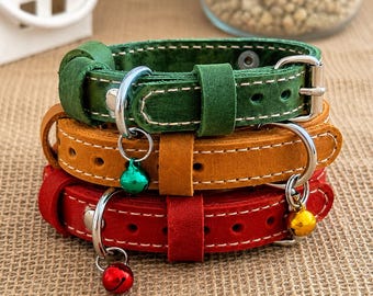Personalized Leather Cat Collar, Kitten Collar with Name Tag