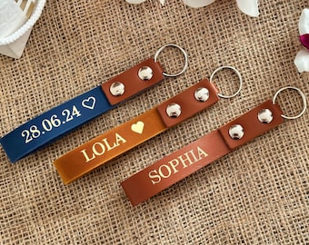 Personalized Leather Keychain: Embossed Name or Date, Custom Key Holder