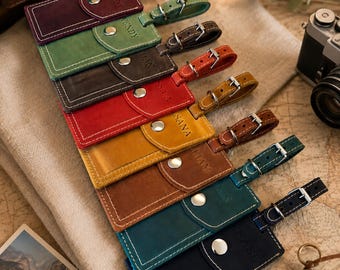 Personalized Leather Luggage Tag, Embossed Name Backpack Tag, Travel Gift