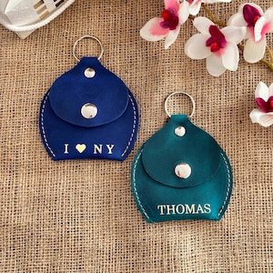 Pequena bolsa de couro personalizada, Porta-moedas fofo, Anel de moeda em relevo, Bolsa de moedas de couro com personalização, Carteira de couro fina