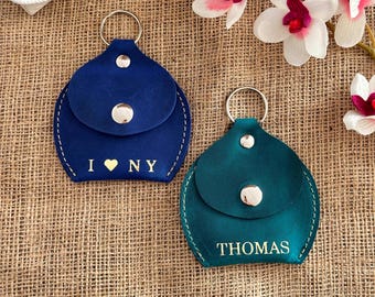 Personalized Leather Coin Pouch: Embossed Keychain Wallet