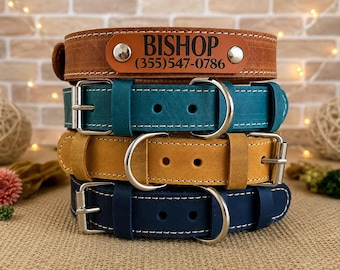 Personalized Leather Dog Collar: Engraved Custom Name, Puppy Collar