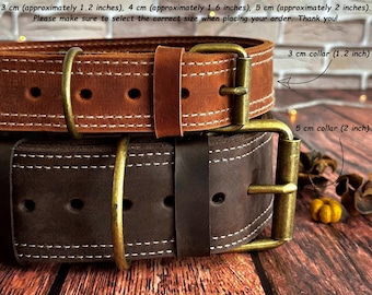 Personalized Leather Dog Collar, Custom Leather Nameplate, Bronze Solid Hardware