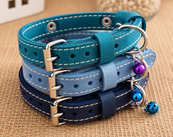 Personalized Leather Cat Collar with Bell & Tag: Custom Kitten Collar