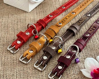 Personalized Leather Cat Collar: Custom Kitten Collar with Name