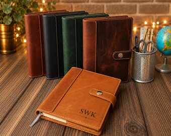 Personalized Refillable Full Grain Leather Cover with Journal A5, Crazy Horse Leather Notebook